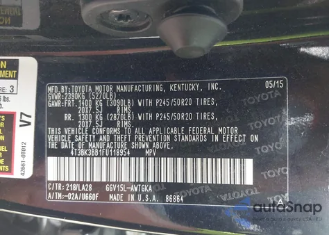 2015 Toyota Venza Xle V6 from USA, damaged, VIN 4T3BK3BB1FU118954